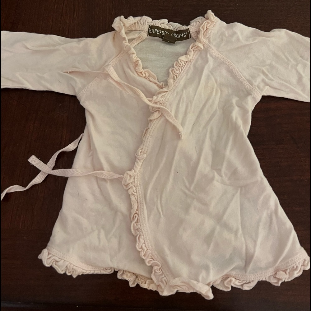Blush pink Bare Foot Dreams newborn kimono outfit with hat